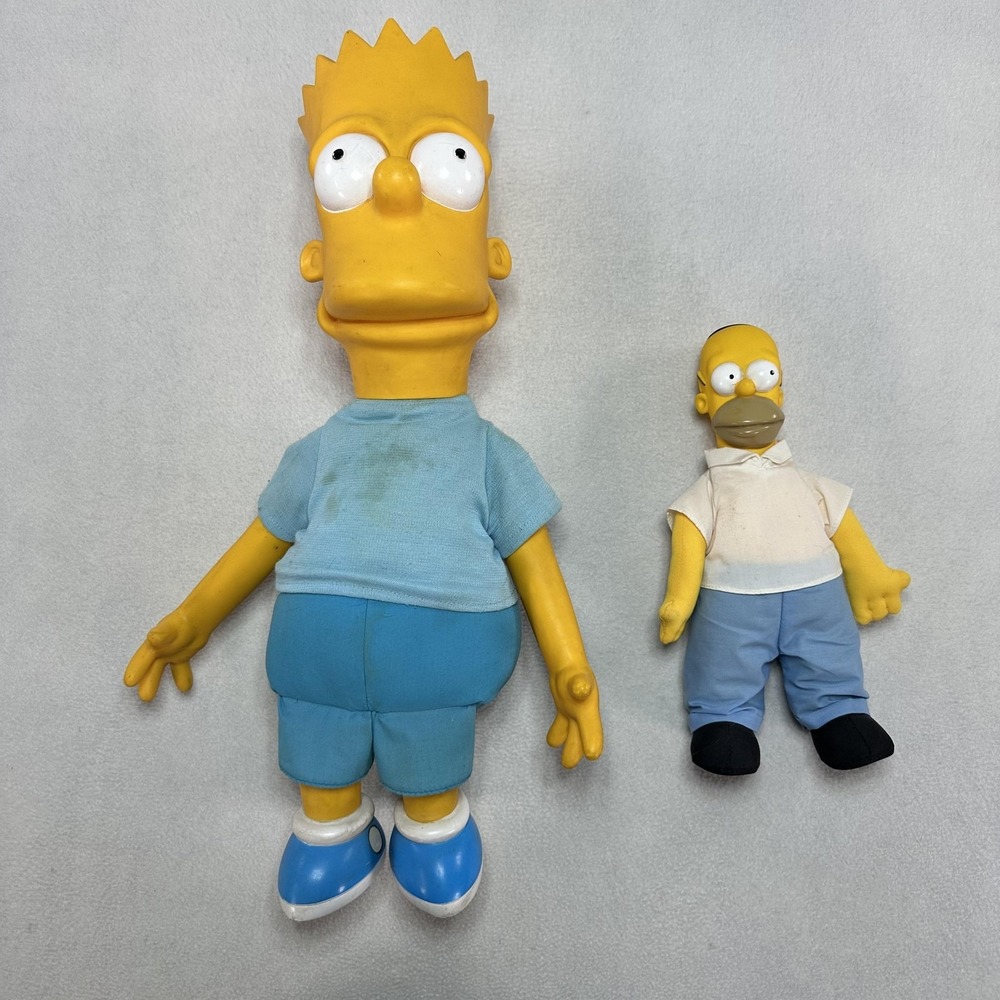 Vintage 1990 The Simpsons Bart Homer Medium Plush Doll Lot 2 Pull String Squeaks